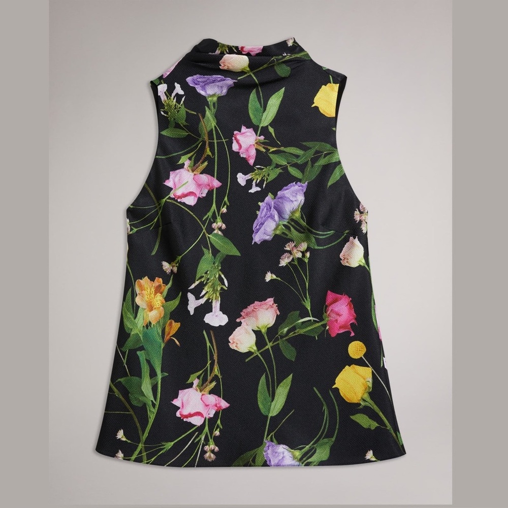 NWT Ted Baker London raeven cowl neck black floral sleeveless top. Size 2 medium - Picture 2 of 8
